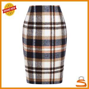 Knee Length Wool Pencil Skirt High Waist Back Slit Business Casual